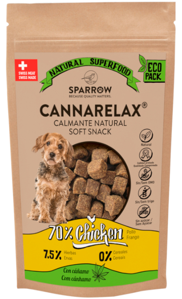 Sparrow Cannarelax Soft Snacks Pollo Con Cáñamo Calmante Perros 200 Gr