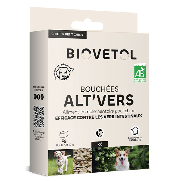 - Alimentaire Bien-Être - Bouchées Alt'vers Petit Chien Bio <20kg - 6 bouchées