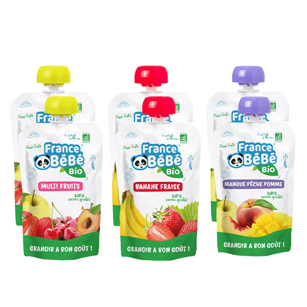 France BéBé BIO Pack gourdes Compotes BIO +4 mois 6x100g