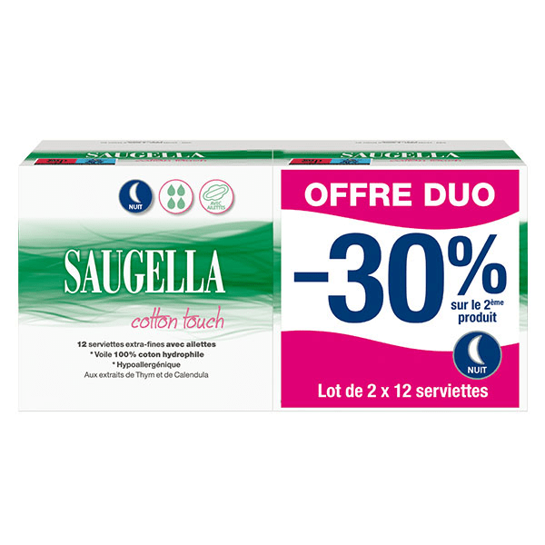Cotton Touch Serviettes Hygiéniques Nuit avec Ailettes - 2 Packs de 12 4