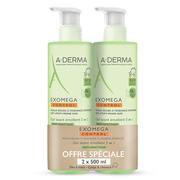 Exomega Control Gel Lavant Émollient Anti-Grattage 2 en 1 Lot de 2 x 500ml 5