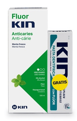 Fluorkin Enjuague Diario Menta 500 ml + Regalo: Pasta Dentífrica Kin con Fluor 50 ml