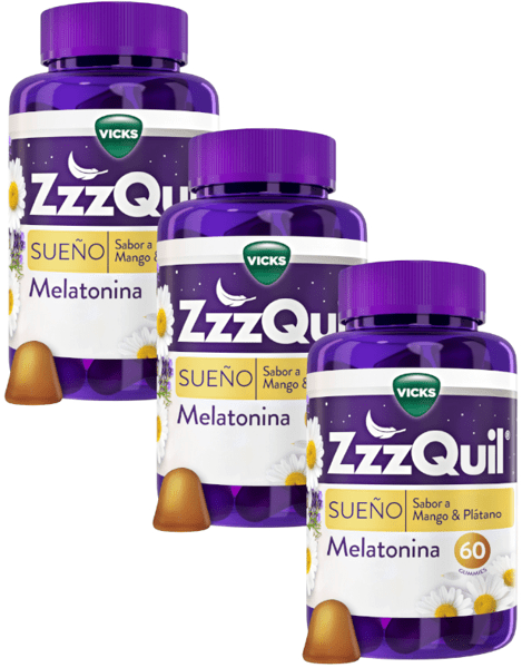 ZzzQuil Sueño Melatonina Dormir Mango y Plátano 3x60 Gummies