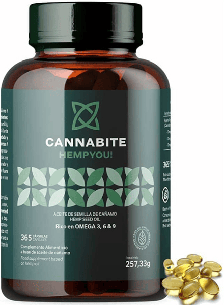 Cannabite Aceite Semilla Cáñamo con Omega 3, 6 y 9 365 Cápsulas