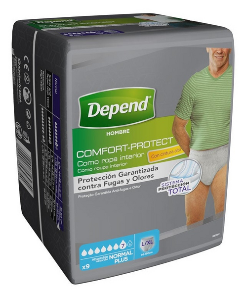 Depend Pañal Adulto Extradiscreto Normal L/XL Hombre 9 Unidades