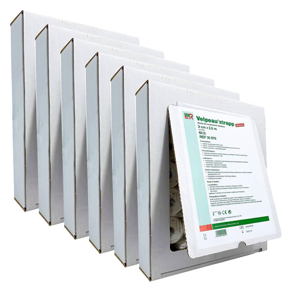 L&R Velpeau Strapp Bande Elastique Adhésive 2,5mx6cm sous cellophane - Lot 6