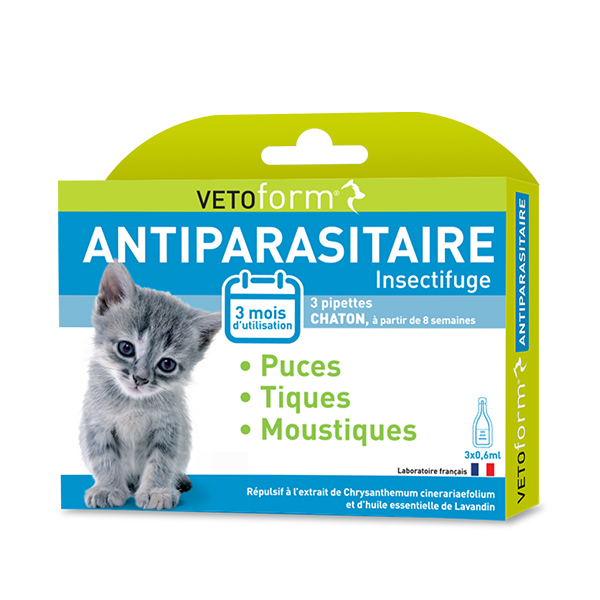 Comparer les prix de Vetoform Antiparasitaire chaton (3 pipettes de 0,6 ml)