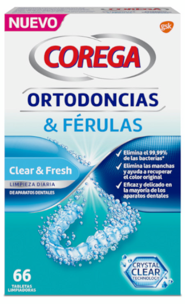 Corega Ortodoncias & Férulas 66 Tabletas Limpiadoras