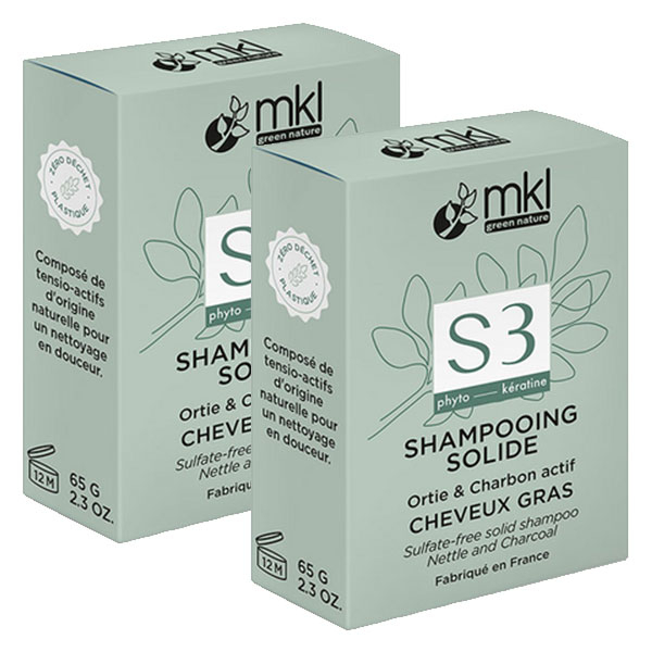 MKL Shampoing Solide Ortie et Charbon Cheveux Gras 65g Lot de 2
