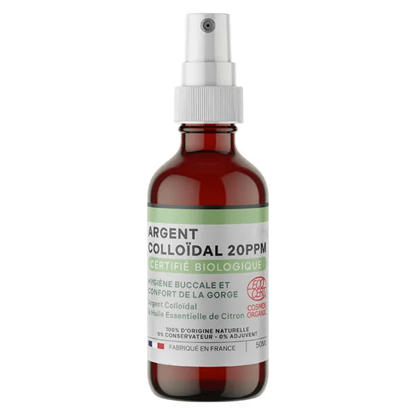 Argent Colloïdal 20PPM Hygiène buccale & Confort de la gorge Cosmos Organic Spray 50ml