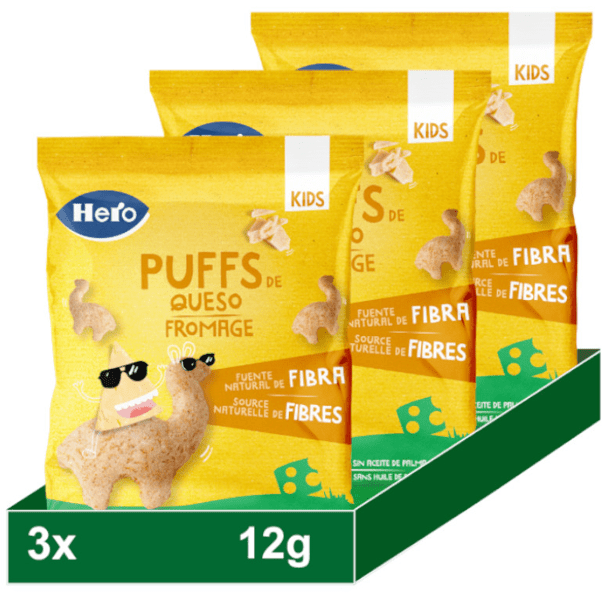 Hero Snacks Puffs en Forma de Llama Sabor Queso +36m 3x12 gr