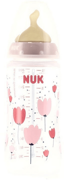 Nuk Biberón First Choice Látex 0-6m Flores Rosa 300 ml