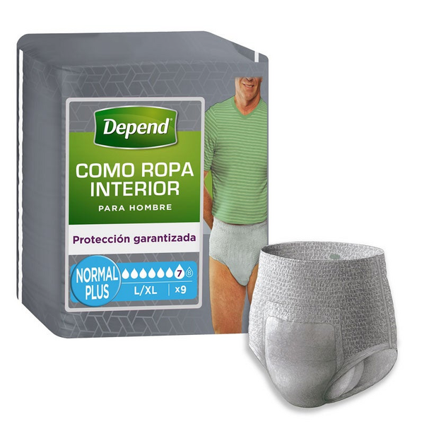 Depend Pañal Adulto Extradiscreto Normal L/XL Hombre 9 Unidades