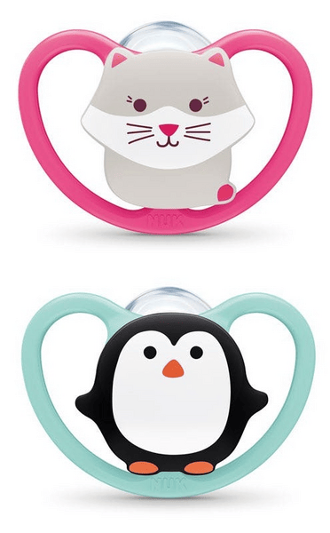 Nuk Space Chupete Silicona 6-18m Gato y Pingüino 2 uds