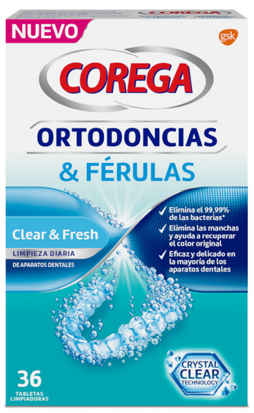 Corega Ortodoncias & Férulas 36 Tabletas Limpiadoras