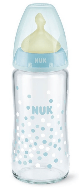 Nuk Biberón Cristal Látex Tetina M 240ml 0-6m Azul