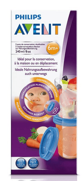 Avent 5 Recipientes 240ml para Leche Materna + 5 Tapas Reutilizable