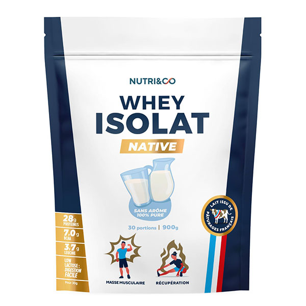 Nutri&Co Protéines Whey Isolat Native 94% en poudre - Goût Neutre - 900gr
