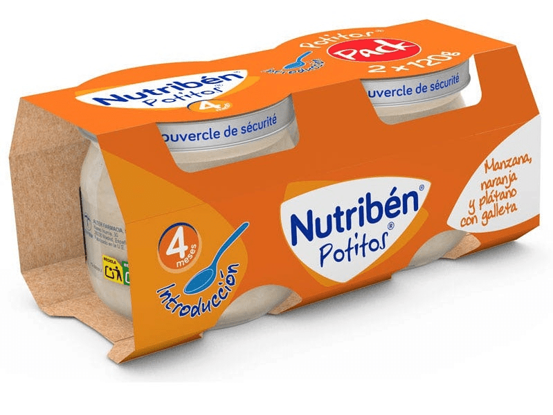 Nutribén Potito Manzana, Naranja, Plátano Y Galleta 2X120 Gr