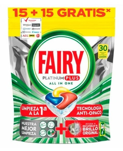 Fairy Platinum Plus Limón para lavavajillas 30 Cápsulas