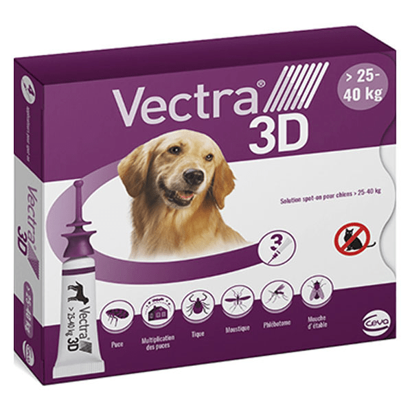 Vectra® 3D solution spot-on pour chiens > 25–40 kg - 3 pipettes