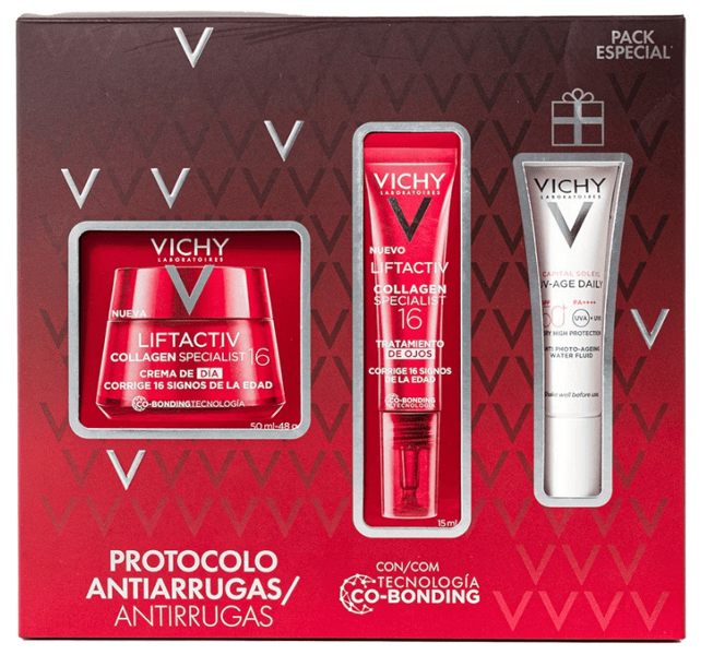 Vichy Liftactiv Collagen Specialist 16 Crema 50 ml + Contorno Ojos 15 ml + Mini Talla Solar UV Age Daily