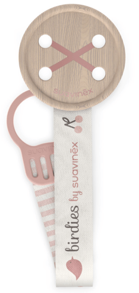 Suavinex Birdies Chupetero de Tela con Diseño a Doble Cara Rosa +0m