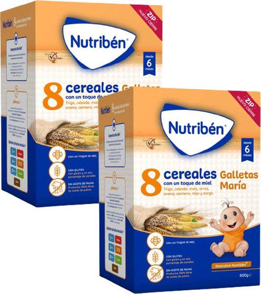 Nutribén 8 Cereales con Miel y Galletas María 2x600 gr