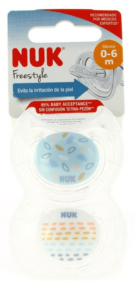 Nuk FreeStyle Chupete Silicona 0-6m Azul y Blanco 2 Uds