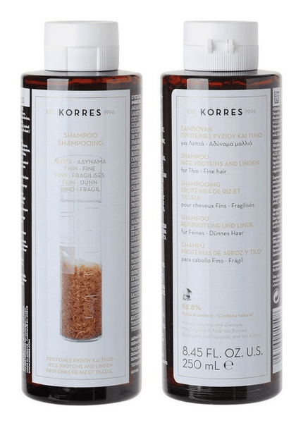 Korres Champú Cabello Fino Proteína de Arroz y Tilo 250 ml