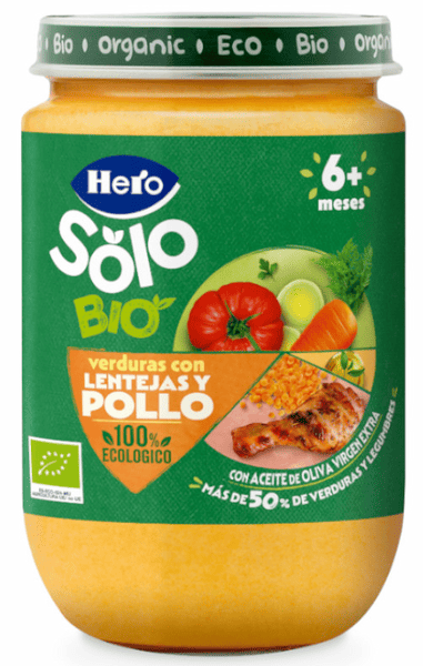 Hero Solo Bio Tarrito Verduras con Lentejas y Pollo +6m 190 gr