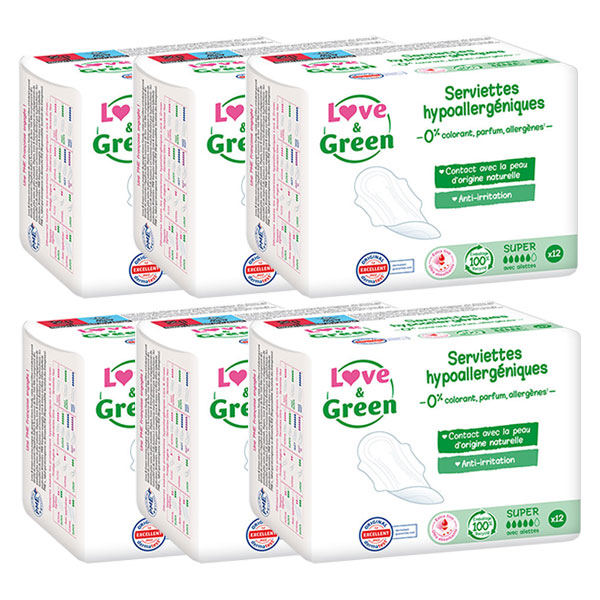 Serviettes Hypoallergéniques Super 12 unités - Lot de 6