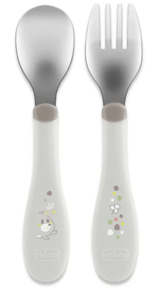 Chicco Set de Cubiertos Inoxidable Gris +18m