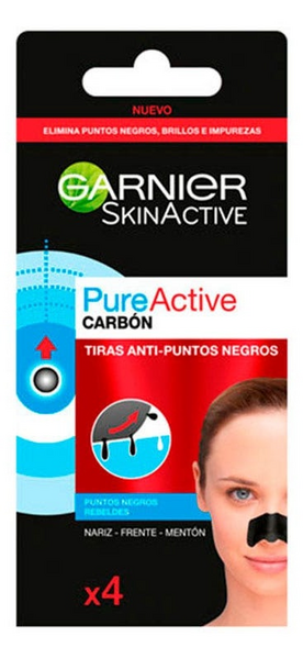 Garnier Skin Active Pure Active Carbón Tiras Anti-puntos Negros 4 Unidades