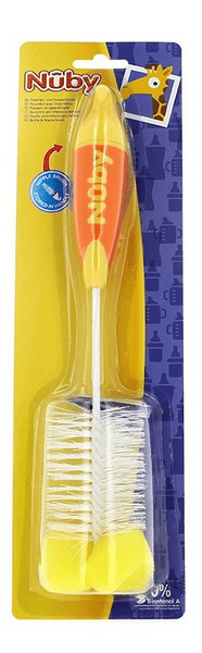 Nûby Cepillo Limpia Biberon Boca Ancha y Tetina Amarillo y Naranja