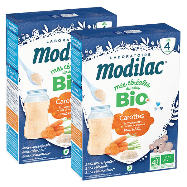 Mes Céréales du Soir Bio Riz Carotte Dès 4 mois Lot de 2x250g