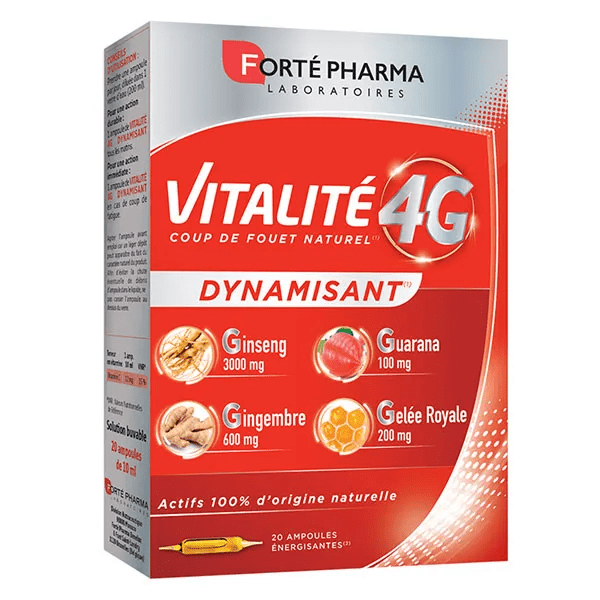 Vitalité 4G Dynamisant Ginseng Guarana Vitamine C 20 ampoules 2