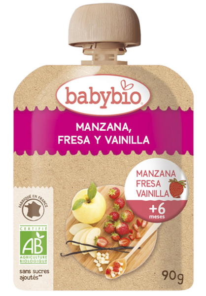 Babybio Pouch Manzana, Fresa Y Vainilla +6m 90 Gr