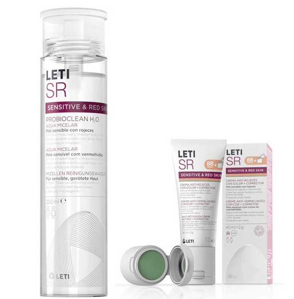 Leti SR Crema Anti-Rojeces Color y Corrector 40 ml + ProbioClean H2O Agua Micelar 200 ml