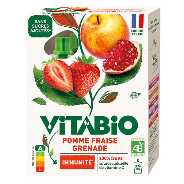 Gourdes Pomme Fraise Grenade - IMMUNITÉ - BIO - 4x100g