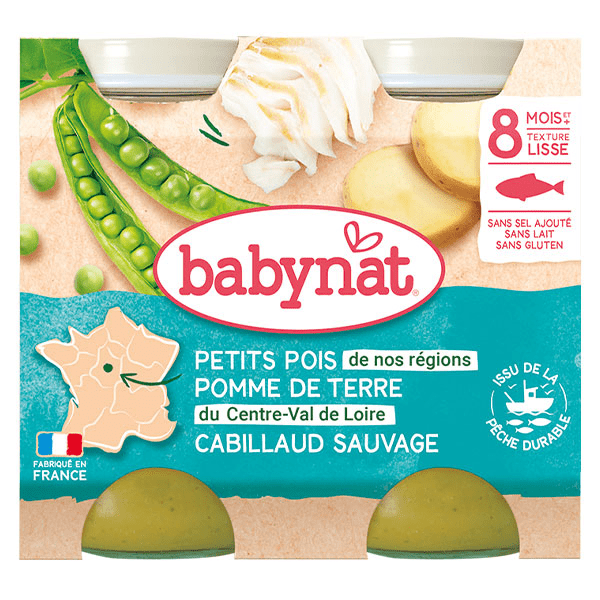 Repas Midi Pot Petits Pois Pomme de Terre Cabillaud Sauvage +8m Bio 2 x 200g 4