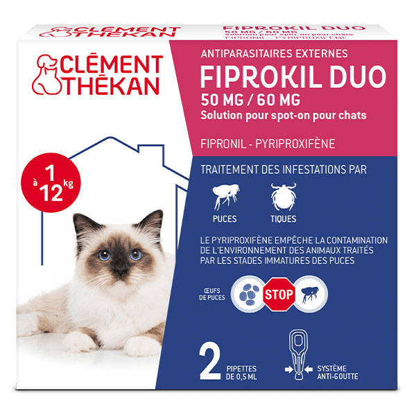 Anti-Puces Chat et Anti-Tiques, Double Action, 2 pipettes 2