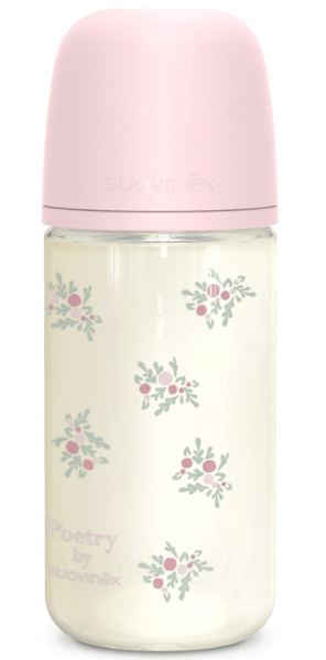Suavinex Poetry Biberón de Vidrio Flujo Medio Rosa +3m 240 ml
