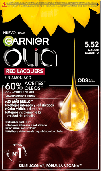Garnier Olia Coloración Permanate Sin Amoniaco 5.52 Merlot Exquis Cobrizo