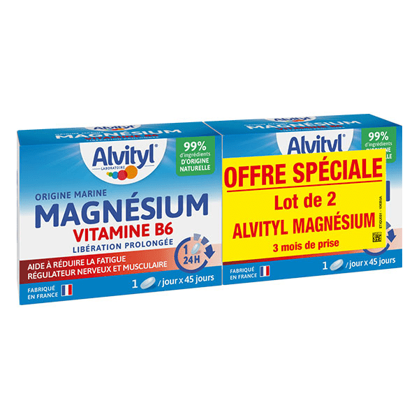 Magnésium Marin Vitamine B6 Libération prolongée Réduction de la fatigue dès 12 ans 2x45 comprimés Cure de 3 mois 5