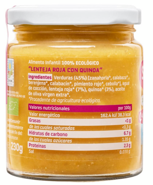 Smileat Tarrito CA-CHI-TOS Lenteja Roja Con Quinoa +10m  230 Gr