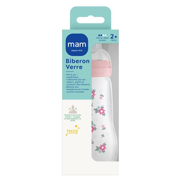 Biberon Verre +2m Fleurs 260ml 2