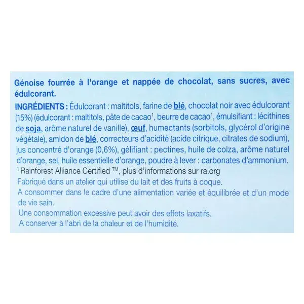 Gerblé Sans Sucres Génoise Chocolat Orange 140g