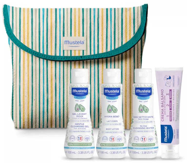 Mustela Little Moments Striped Toiletry Bag 4 Hygiene Products