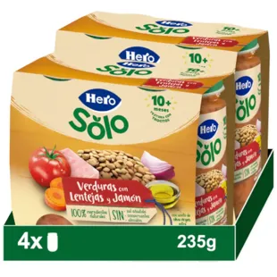 Hero Baby Jar of Vegetables with Lentils and Ham with Pieces +10m 4x235 gr